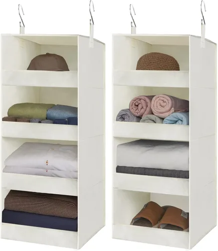 GRANNY SAYS Organizador colgante de 4 estantes, estantes colgantes de armario, ahorro de espacio para dormitorio y sala de estar, beige, paquete de
