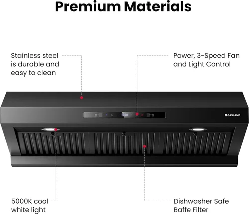 Miniatura 7 de GASLAND Master Campana extractora debajo del gabinete de 36 pulgadas, negro mate, 700 CFM para ventilador de escape de cocina de cocción de alta