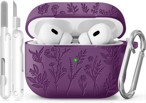 Miniatura 35 de Funda para Airpods Pro 3 con tapa magnética, fundas grabadas con flores para Apple AirPods Pro de 3ª generación 2025, funda de silicona suave