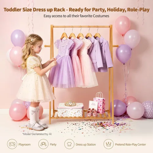 Miniatura 4 de Percheros Pequeños para Colgar Ropa, Percheros de Bambú para Prendas de Niños, Perchero Independiente para Vestidos y Trajes para Dormitorio, Sala