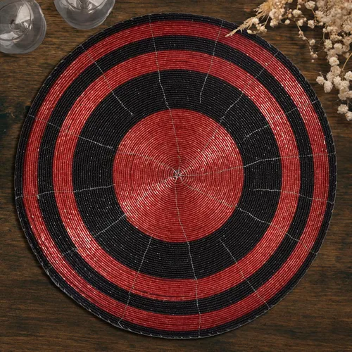 Miniatura 8 de Decozen Juego de 4 Manteles Individuales Redondos con Cuentas, de 14 Pulgadas, Rojos, Hechos a Mano con Cuentas de Vidrio, para Decoración de Mesa