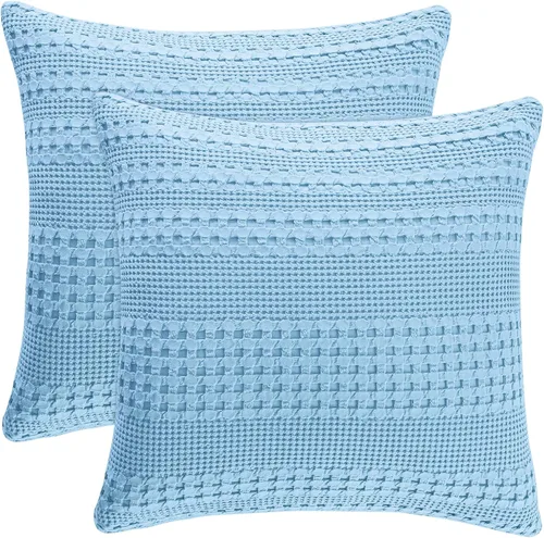 Miniatura 16 de PHF Fundas de almohada con tejido de gofre de 24" x 24", paquete de 2, funda de almohada cuadrada 100% algodón para decoración de ropa de cama, sin