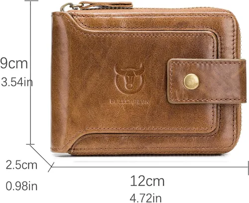 Miniatura 16 de LUKZIJAES Billetera de cuero genuino para hombre, con bloqueo RFID, delgada, plegable, bolsillo frontal, #3-Café, Vintage