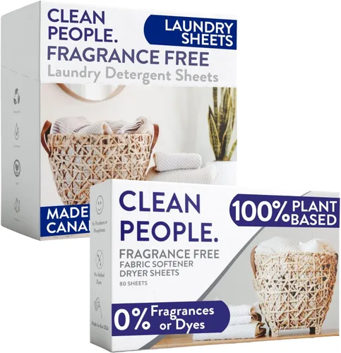 Clean People - Hojas de detergente para ropa ultra concentradas y hojas suavizantes de tela, a base de plantas, detergente ecológico para ropa de 32