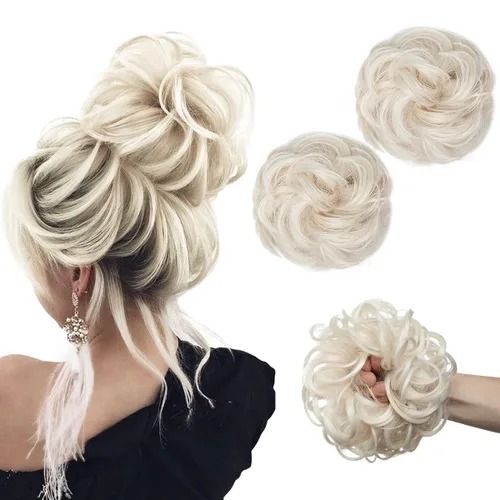 Miniatura 31 de SARLA 2 piezas de cabello desordenado color burdeos, onduladas, rizadas, sintéticas, coleteros falsos, extensiones de cola de caballo para mujeres
