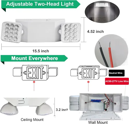 Miniatura 5 de 12 Pack Commercial LED Emergency Lights Fixture, Emergency Light with Battery Backup, Emergency Lights for Business Home power Failure, Two