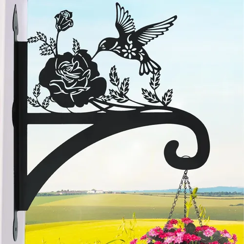 Miniatura 12 de Soporte para plantas colgantes de hierro resistente, silueta ornamental de gnomo, colgadores de plantas colgantes para exteriores, 12 pulgadas, Gnome