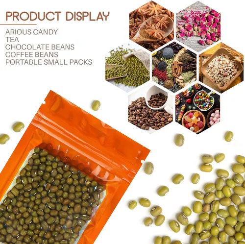 Miniatura 20 de 120 bolsas de tereftalato de polietileno a prueba de olores, bolsa de embalaje holográfica resellable con ventana transparente para alimentos