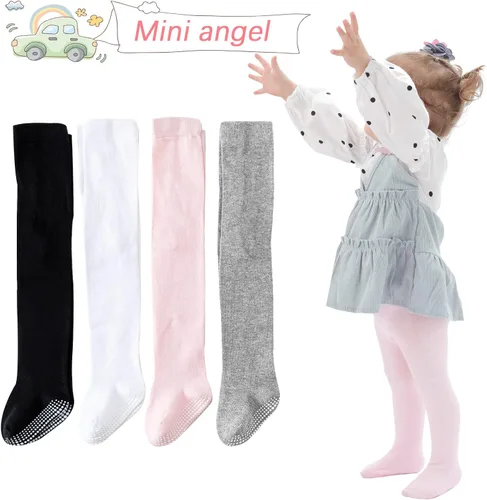 Miniatura 6 de Mini angel Mallas de bebé antideslizantes para niña, mallas lisascon aspecto de zapato, mallas sin costuras, mallas de algodón cálidas