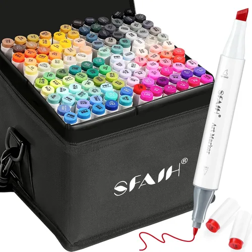 SFAIH Marcadores de Alcohol Finos y de Cincel - 121 Colores Marcadores de Doble Punta para Colorear para Adultos Boceto e Ilustración - Caja de