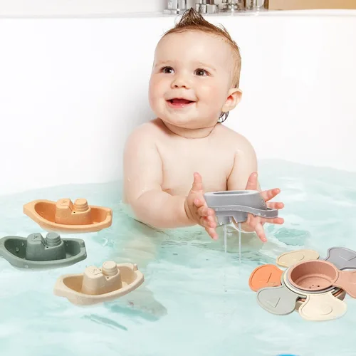 Miniatura 2 de Juguetes de baño para bebés, 11 piezas Juguetes de baño sin molde para niños pequeños con barquitos de baño Cucharas de baño educativas