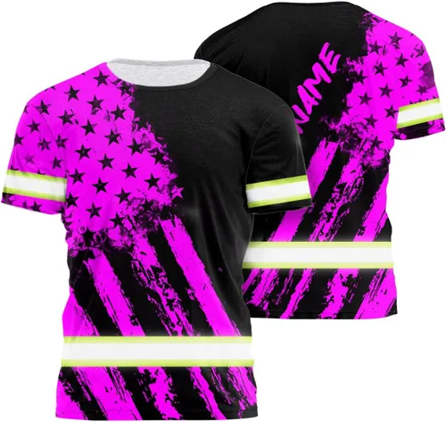 Miniatura 28 de Camisa de alta visibilidad con bandera de Estados Unidos de color para hombres y mujeres, con nombre personalizado, camisa de seguridad reflectante