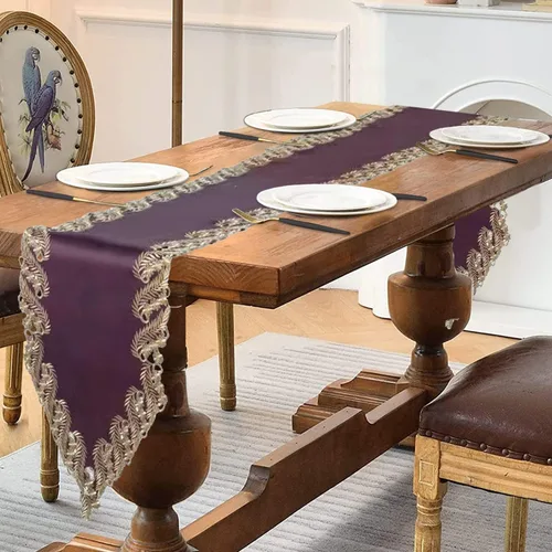 Miniatura 6 de DECOZEN Camino de Mesa Navideño Dorado con Ciruela – Bufanda Decorativa Bordada para Comedor y Tocador para Mesas Navideñas, Bodas y Fiestas – 14 x
