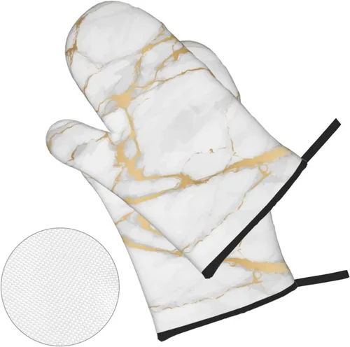 Miniatura 2 de Manoplas de horno y soportes para ollas, arte de mármol blanco y dorado, juego de 4 guantes de cocina resistentes al calor, antideslizantes
