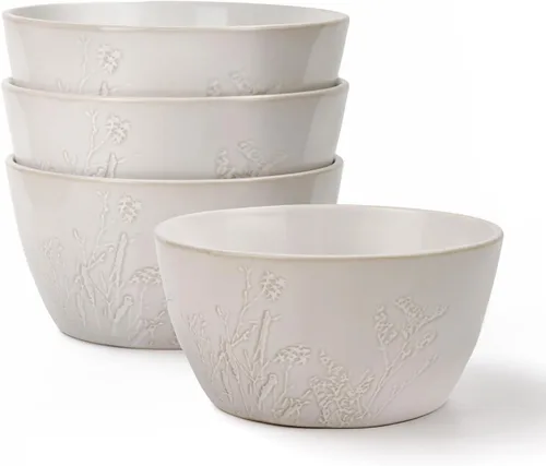 DOWAN Cuencos de cerámica de 32 onzas – Juego de 4 cuencos de sopa grandes para cereales, ramen, pho, pasta y ensalada – Cuencos de sopa apilables,