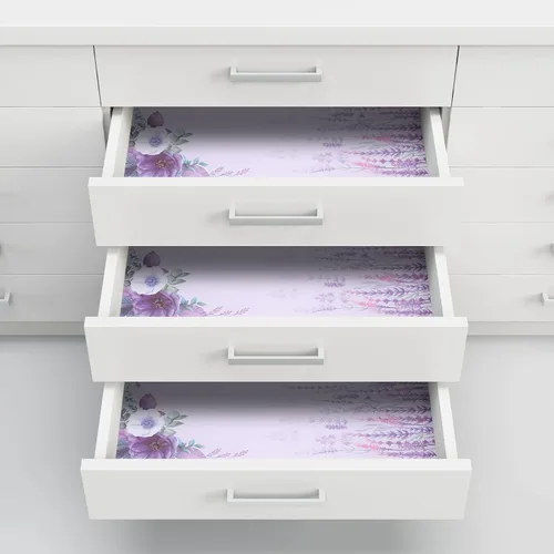 Miniatura 6 de 24 hojas de forros perfumados para cajones de 15.7 x 22.8 pulgadas, color lavanda, papel no adhesivo, estampado floral perfumado para armario