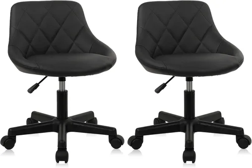 Miniatura 14 de KLASIKA Black Low Back Rolling Stool PU Leather Vanity Stools, Adjustable Height Ergonomic Swivel Rolling Desk Stool Work Office Swivel Chair