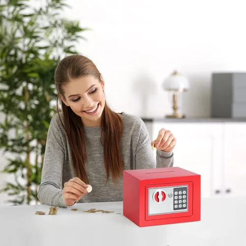 Miniatura 5 de Jssmst Caja de seguridad pequeña para dinero, mini caja fuerte de 0.23CF con teclado electrónico, caja con cerradura para seguridad del hogar