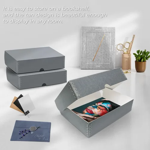 Miniatura 6 de Lineco, Caja de almacenamiento archivadora de 9 x 12 pulgadas, 3 pulgadas de profundidad, sin ácidos con caja de preservación de bordes de metal.