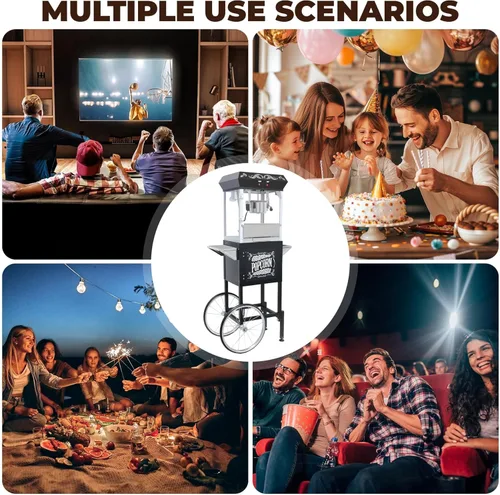 Miniatura 9 de Carro de máquina de palomitas de maíz de 8 onzas, 650 W, máquina para hacer palomitas de maíz con hervidor de acero inoxidable, máquina de palomitas