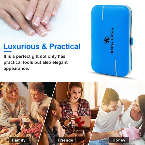Miniatura 8 de Juego de manicura, mini cortaúñas de viaje, kit de herramientas de cuidado de pedicura, 10 piezas de acero inoxidable (azul)