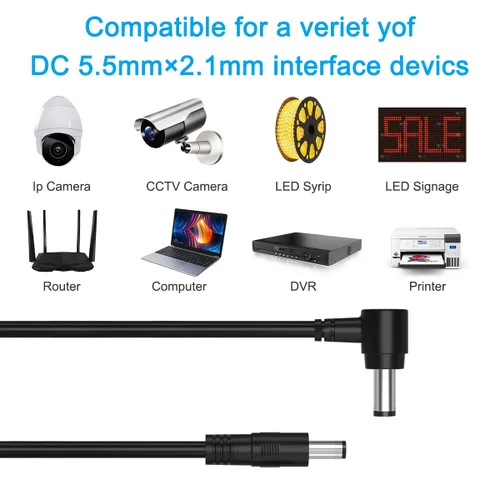 Miniatura 5 de Cable de extensión CC macho a macho, cables de cámara de vigilancia, 90 grados 0.217 in x 0.083 in, cable de extensión de alimentación de 12v CC