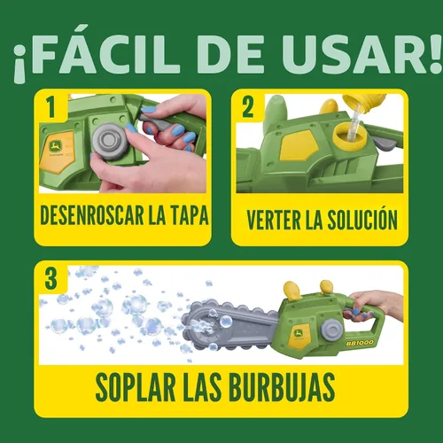 Miniatura 4 de John Deere Juguete motorizado de motosierra de burbujas para niños, herramienta de juego de simulación de soplado de burbujas, máquina de burbujas