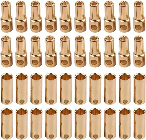 Miniatura 7 de 20 pares de conectores de plátano bala de 0.079 in chapados en oro macho y hembra de 0.079 in para DIY RC batería ESC motor