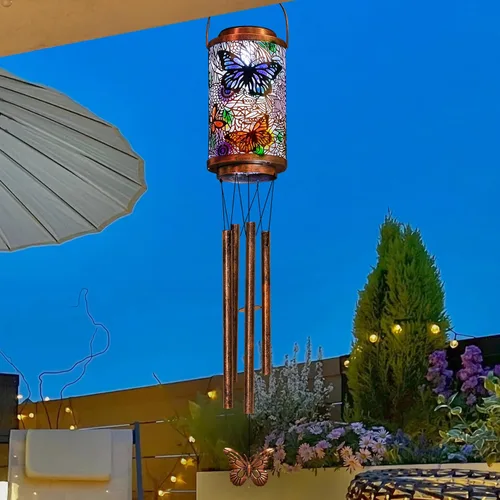 Miniatura 8 de Campanillas de viento solares de mariposa para exteriores, regalos de jardín para mamá, faroles solares para decoración al aire libre para balcón