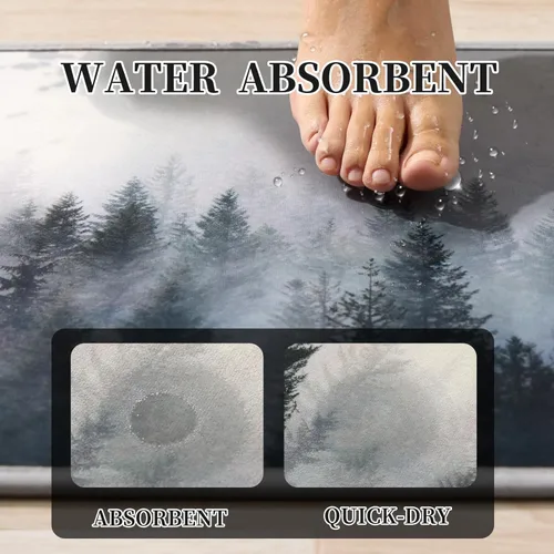 Miniatura 3 de ORTIGIA Misty Forest Alfombra de Baño, Tapete de Baño Negro Delgado de 16x24 pulgadas, Tapete de Puerta, Tapete de Piso, Absorbente, de Secado