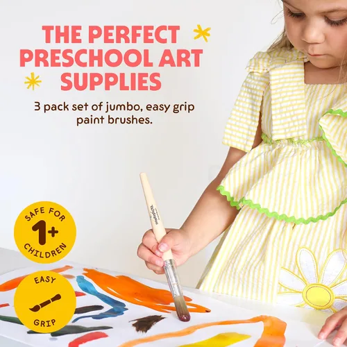 Miniatura 3 de Honeysticks Juego de pinceles de pintura Jumbo – Paquete de 3. Pinceles de pintura jumbo para niños con un mango de madera grande para un fácil