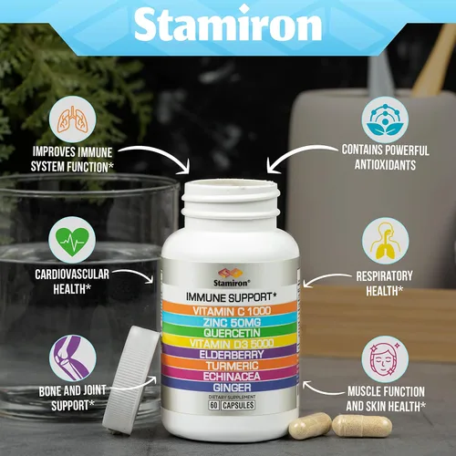 Miniatura 3 de Apoyo inmunológico 8 en 1 con quercetina, zinc 50mg, vitamina C 1000mg, vitamina D3 5000 UI y saúco, equinácea, jengibre para adultos y niños