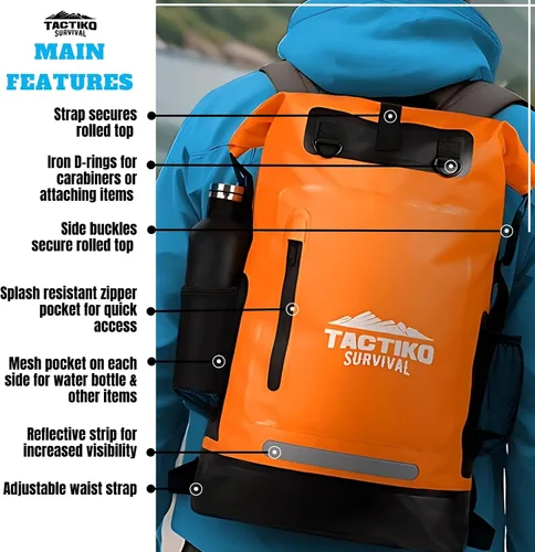 Miniatura 6 de TACTIKO Mochila resistente 100% impermeable, bolsas secas enrollables para kayak, senderismo, campamento, supervivencia