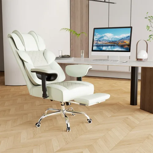Miniatura 12 de Silla de oficina grande y alta, silla de juegos ancha resistente con tela de algodón con reposapiés, respaldo reclinable de doble capa de 150°