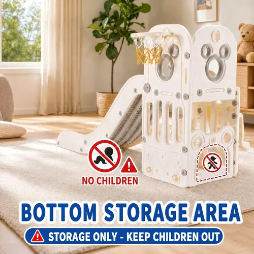 Miniatura 6 de MAMIZO Tobogán 6 en 1 para niños pequeños, tobogán extra largo para niños, juego de escalada para interiores y exteriores, con aro de baloncesto