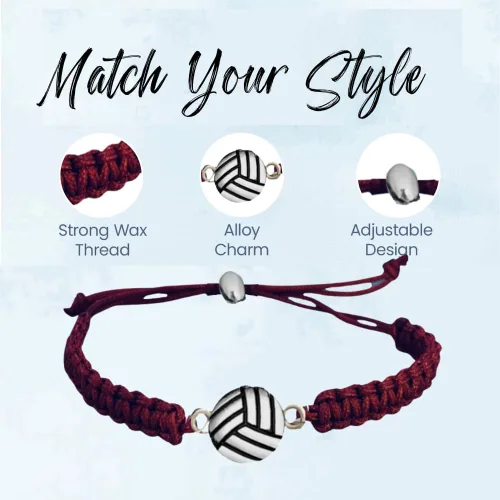 Miniatura 2 de Pulsera con dijes de voleibol Sportybella - Pulseras ajustables con dije de voleibol. Regalos ideales y recuerdos para jugadores de voleibol. Granate