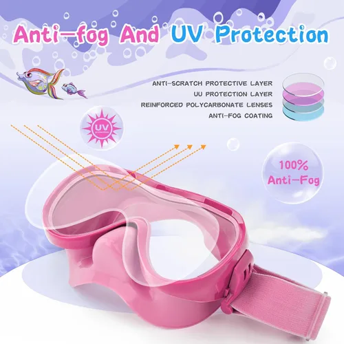 Miniatura 3 de Gafas de natación para niños con cubierta para la nariz, máscara de natación antifugas con correa de tela elástica, gafas de natación con protección