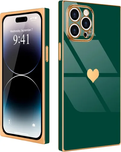 Miniatura 42 de Compatible con iPhone 12 Funda Rectangular Bonita Chapado Dorado Lujo Corazón de Amor Funda de Teléfono para Mujeres Niñas A Prueba de Golpes