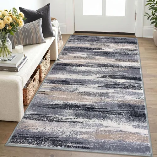 Miniatura 52 de Lansny Alfombra moderna abstracta para entrada de interiores de 2 x 3 pies, lavable, antideslizante, suave, alfombra de área pequeña, color negro