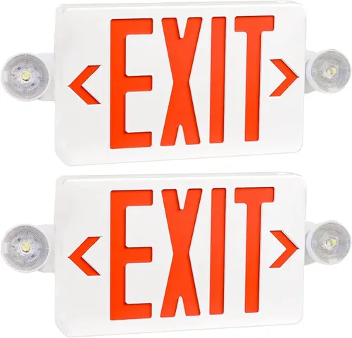 Miniatura 15 de OSTEK Señal de salida LED rojo con luces de emergencia, dos luces LED de salida de emergencia de cabeza ajustable con batería de respaldo, lámpara