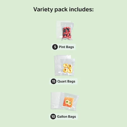 Miniatura 6 de FoodSaver Bolsas selladoras al vacío de alta calidad, paquete variado de 30 unidades, perfectas para almacenamiento en congelador y despensa