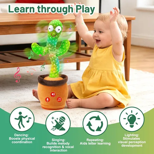 Miniatura 2 de Juguetes para bebés, juguete de cactus que habla bailando, regalos interactivos para niños y niñas, imitando el canto y el cactus repetitivo