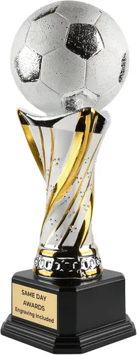 Miniatura 2 de Trofeo de fútbol de cerámica prémium (disponible en 3 tamaños), grabado incluido Free Engraving, Soccer Championship, Tournament, MVP, Large