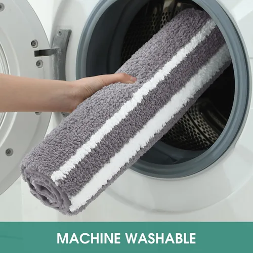 Miniatura 6 de HOMEIDEAS Juego de 2 alfombras de baño, a rayas, súper absorbentes, de microfibra suave, antideslizantes, lavables, para ducha y bañera (gris)