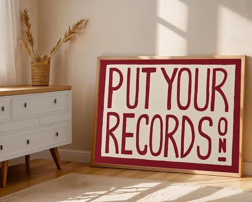 Miniatura 4 de Impresión artística retro para pared, póster "Put Your Records On", arte de pared moderno de mediados de siglo, impresión Put Your Records pintada a