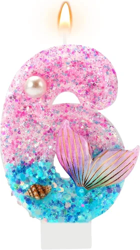 Miniatura 9 de AKURIEEY Vela de Sirena de 7º Cumpleaños Rosa Azul Números 7 Vela para Niñas Decoración de Pastel Decoraciones de Cupcakes Decoración de Fiesta