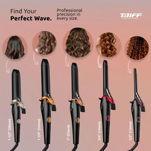 Miniatura 5 de TAIFF Curves - Rizador profesional de titanio negro – Rizador de pelo de alto rendimiento y rizadora para cabello con doble voltaje Temperatura