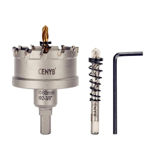 Miniatura 53 de 10 piezas (16-54 mm) Kit de sierra perforadora de carburo TCT para metales duros. Incluye 2 brocas de titanio, 1 broca piloto escalonada y 2 llaves