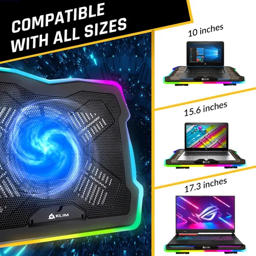 Miniatura 4 de KLIM Ultimate - Almohadilla de refrigeración RGB para laptop con borde LED, nuevo - Enfriador para laptop para juegos - Ventilador alimentado por