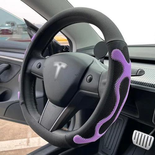 Miniatura 8 de PINCTROT Comfy Grip - Funda para volante para Tesla Model Y/3 2016-2025 2026 Standard/Highland/Juniper, forma de D de 14 pulgadas tamaño pequeño